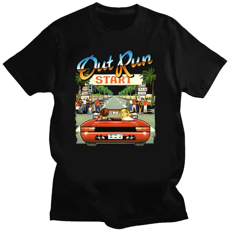 T-shirt vintage Out Run des années 90, chemises pour hommes, mode old school, tops d'arcade japonais, tee-shirt de jeu vidéo Outrun, chemises S-5XL