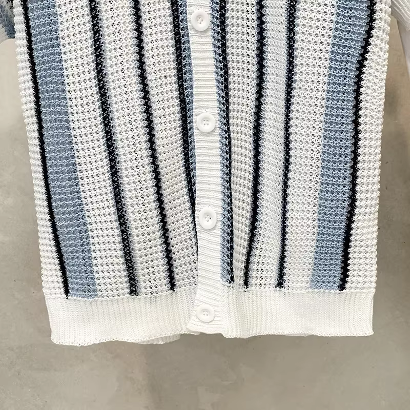 Polo tricoté à rayures rétro américain pour homme