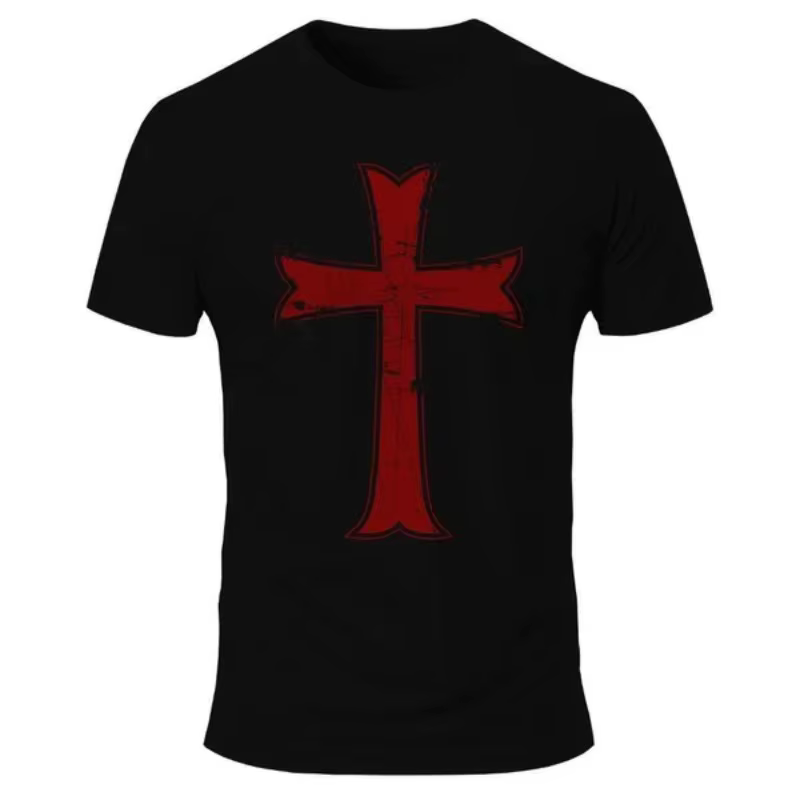 Croisé croix rouge chevaliers templier foi chrétienne graphique T-Shirt à manches courtes col rond haut religieux