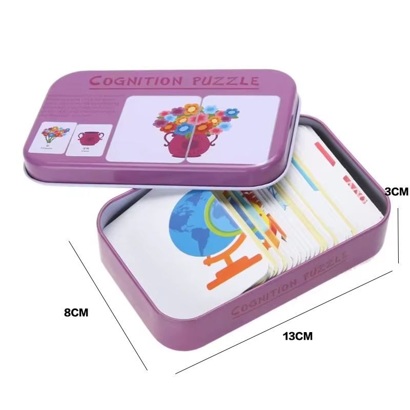 Bébé enfants Cognition Puzzles jouets enfant en bas âge boîte de fer cartes correspondant jeu