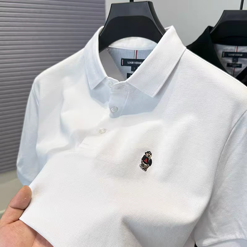 Polo à manches courtes pour hommes T-shirt respirant 100% coton marque haut de gamme ours de dessin animé