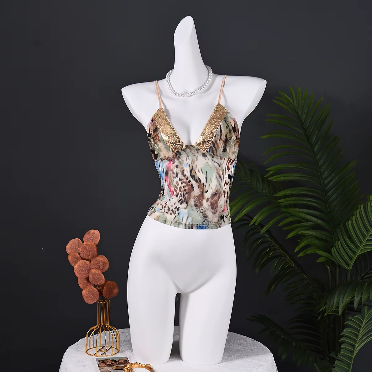 Débardeur sexy à sequins et imprimé léopard