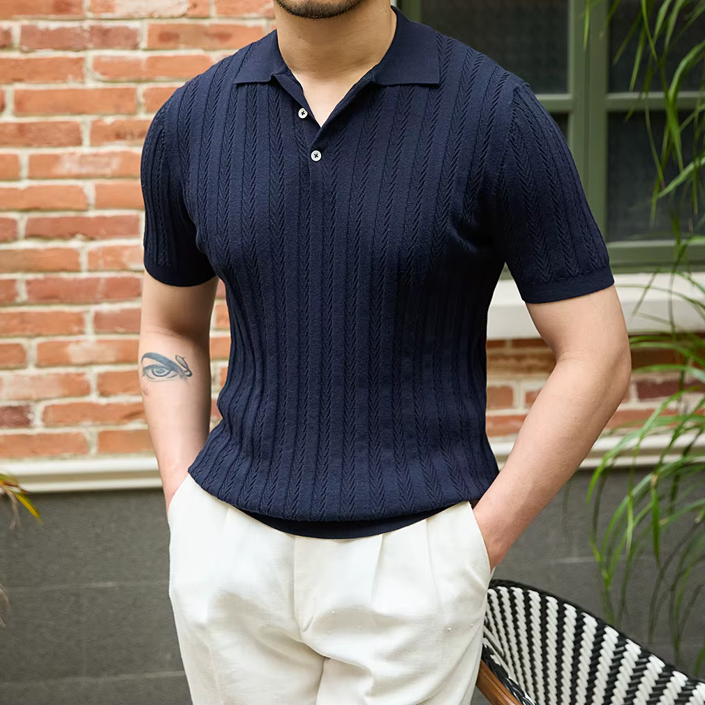 Mr. Lusan-Polo Jacquard à Revers à oral rons pour Homme
