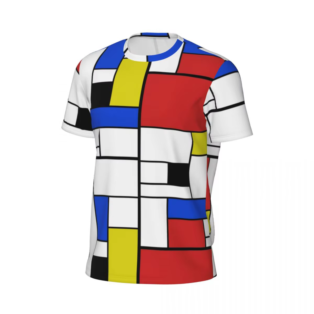 Mondrian Line t-shirt hommes coloré Plaid Style de rue course T-Shirts respirant été mode