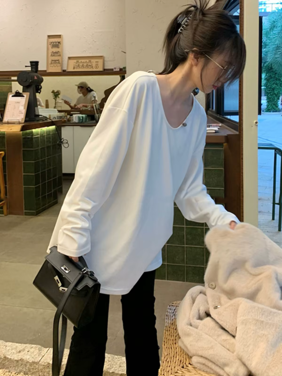 T-shirt à manches longues en velours pour femme