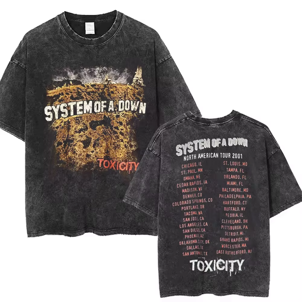 T-shirts vintage délavés de la groupe de rock alternatif des années 90 System of A Down