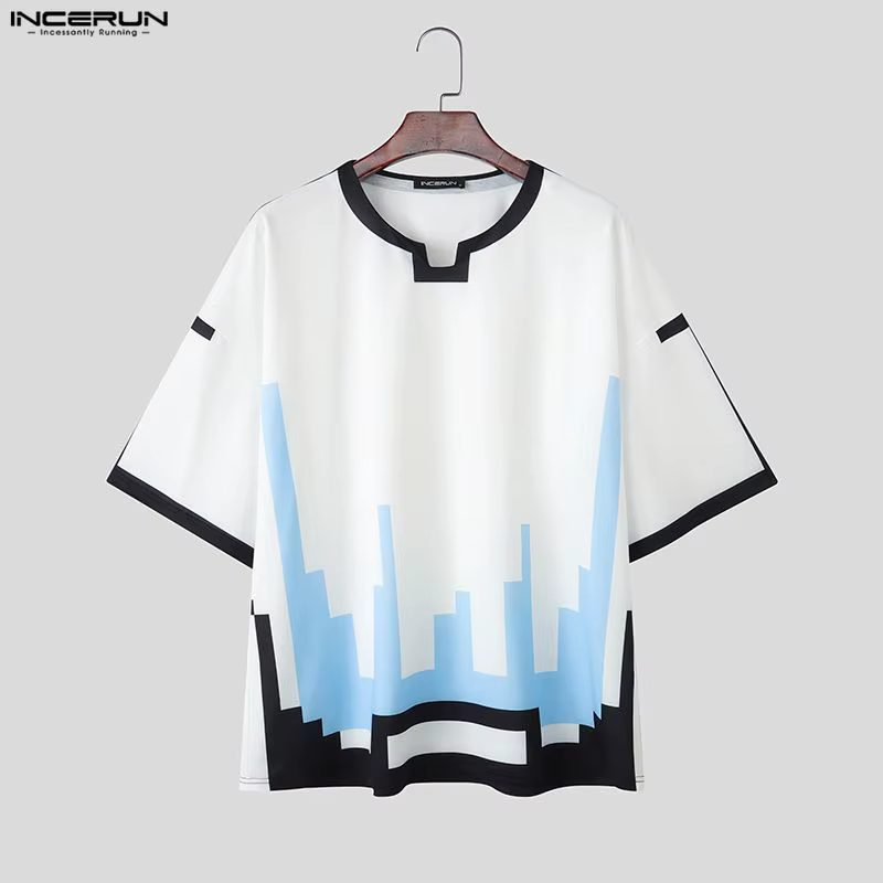 INCERUN hommes t-shirt à manches courtes impression lâche Style coréen mâle