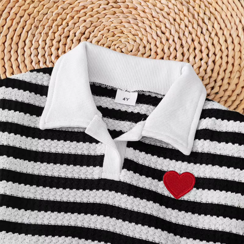 Ensemble deux pièces pour enfants, T-shirt à manches longues et col Polo rayé noir et blanc, nouvelle collection printemps/été 2026