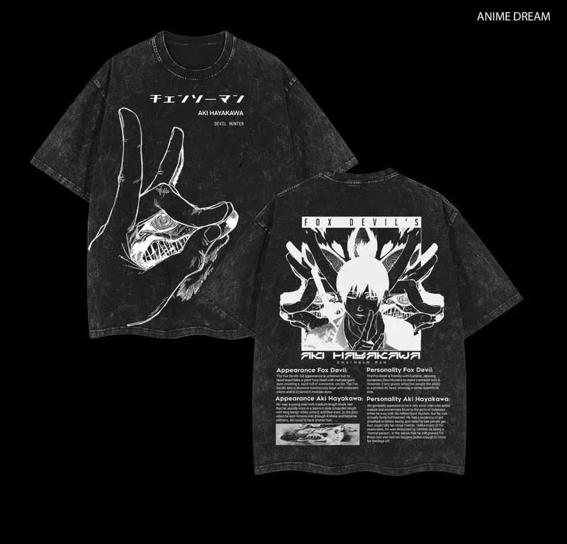 Manga tronçonneuse homme T-Shirt graphique Hayakawa Aki imprimé Vintage lavé