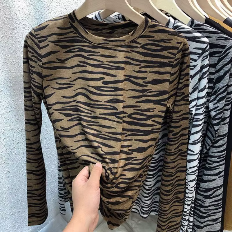 OCEANLOVE Y2k vêtements léopard t-shirt pour femmes Vintage printemps automne bases Ropa De Mujer mode coréenne mince t-shirts courts