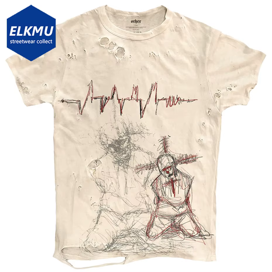 T-shirts graphiques déchirés hommes T-shirt Vintage été décontracté