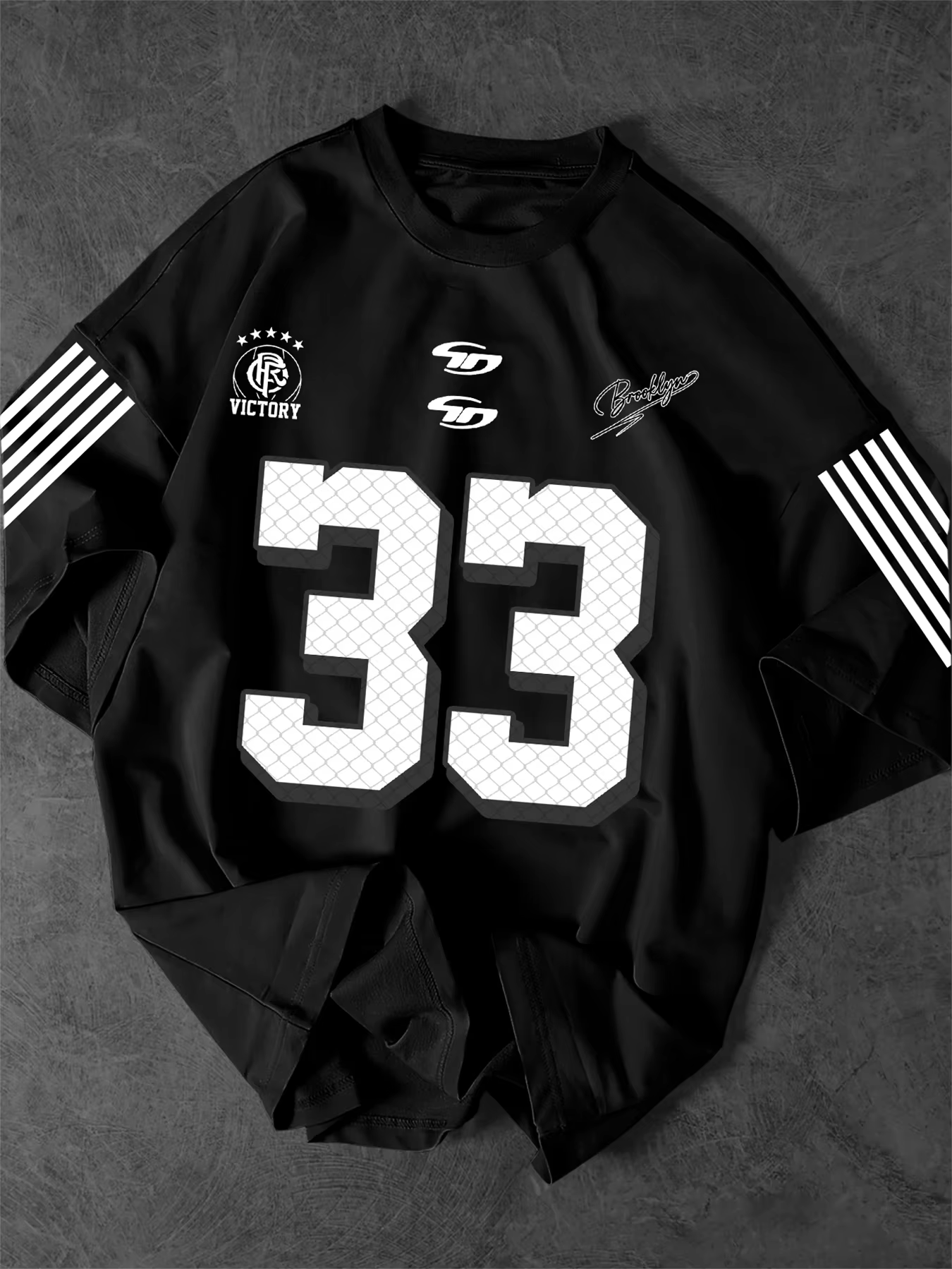 T-shirt pour homme Brooklyn 33 Number Victory Five Star Crest Sleeve Strip Print Vintage Sport Streetwear 100% Polyester S-XXL