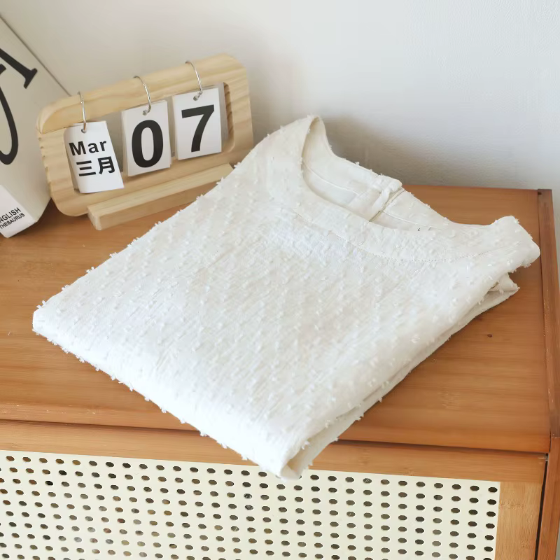 T-shirt texturé en gaze de coton crème pour femme
