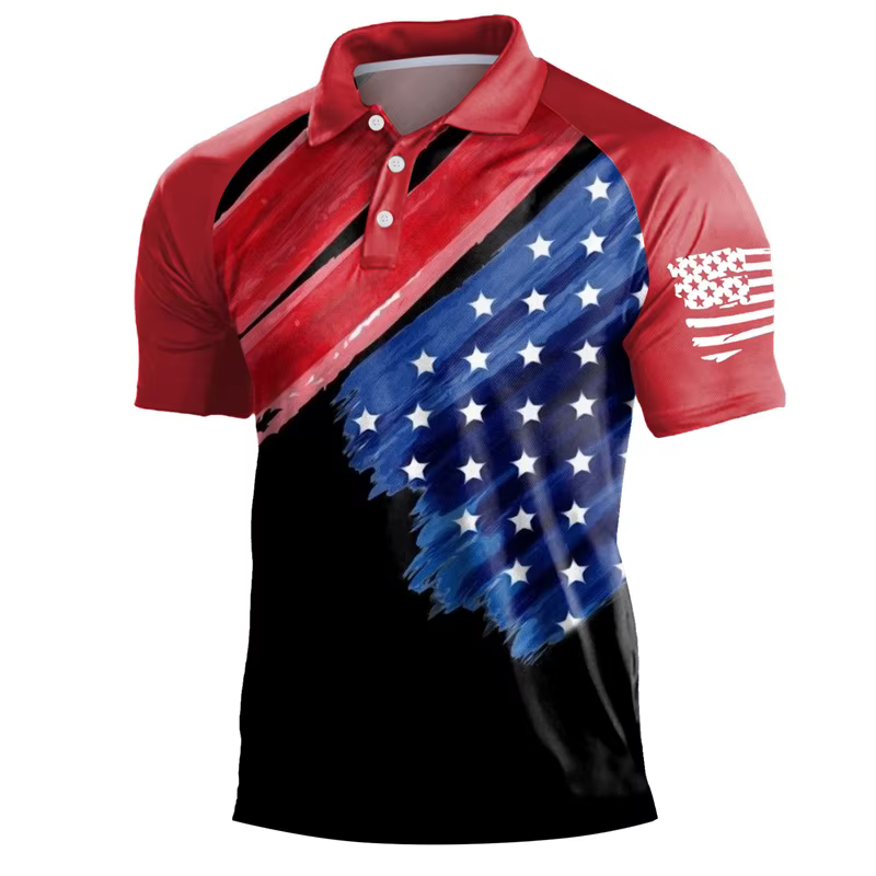 Polo à manches courtes imprimé 3D USA Feel pour hommes