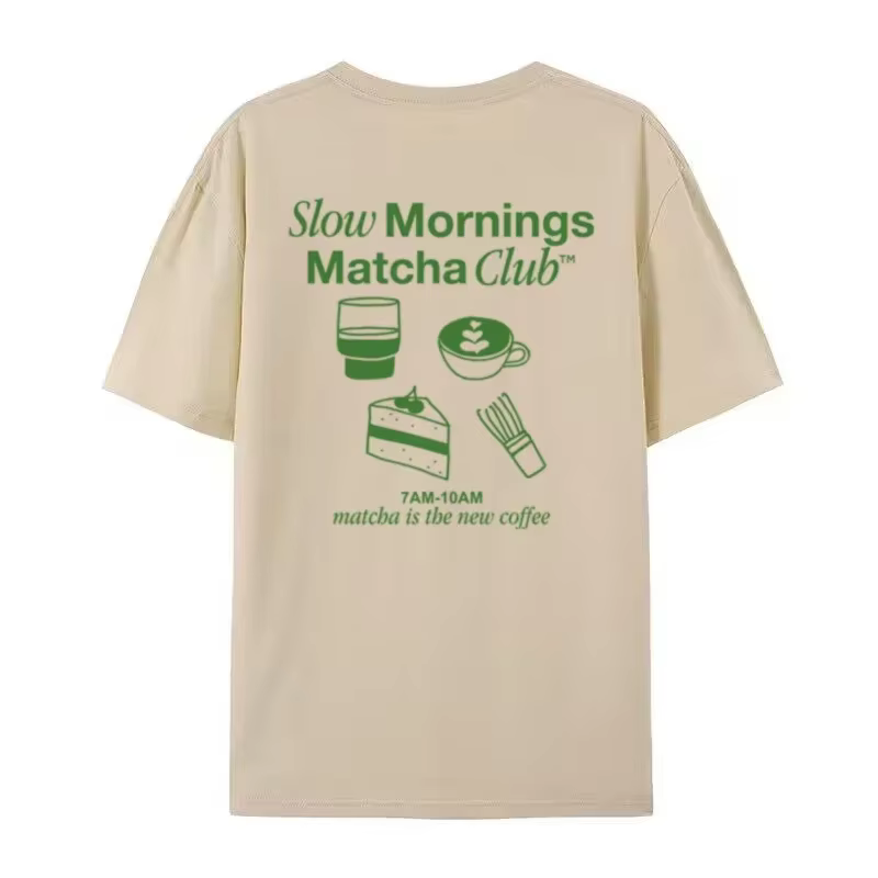 T-shirt imprimé Matcha Club au dos, motif gourmand tendance, coupe ample Y2K, streetwear unisexe, haut pour femme, mignon pour les amateurs de Matcha