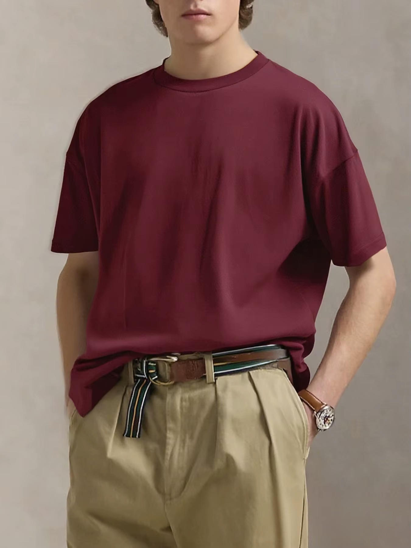 T-Shirt à manches courtes Vintage bordeaux pour hommes