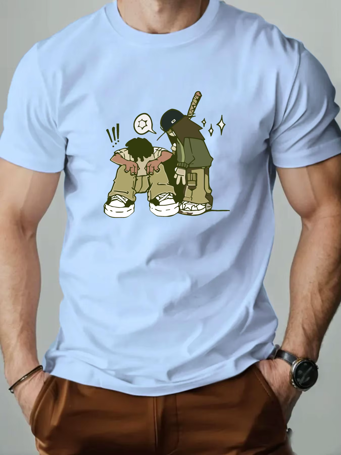 T-shirt en coton pour hommes Style Hip-hop T-Shirts imprimés de dessins animés col rond respirant Streetwear mode