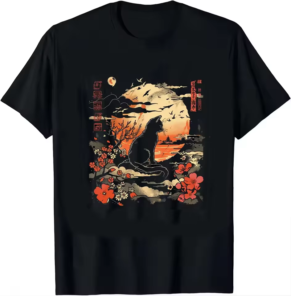 T-shirt pour femme avec motif de chat d'anime mignon