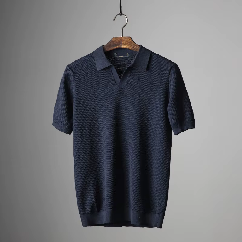 Hommes Polo chemise rabattu haut respirant col manches courtes couleur unie tricot t-shirt 2025 été décontracté base