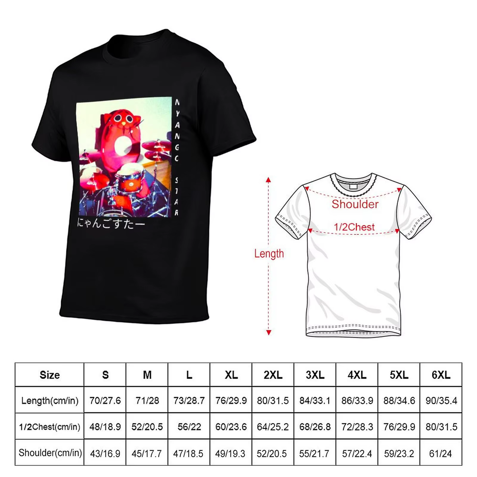 T-shirt Nyango Star Vintage avec mascotte chat pour batteur