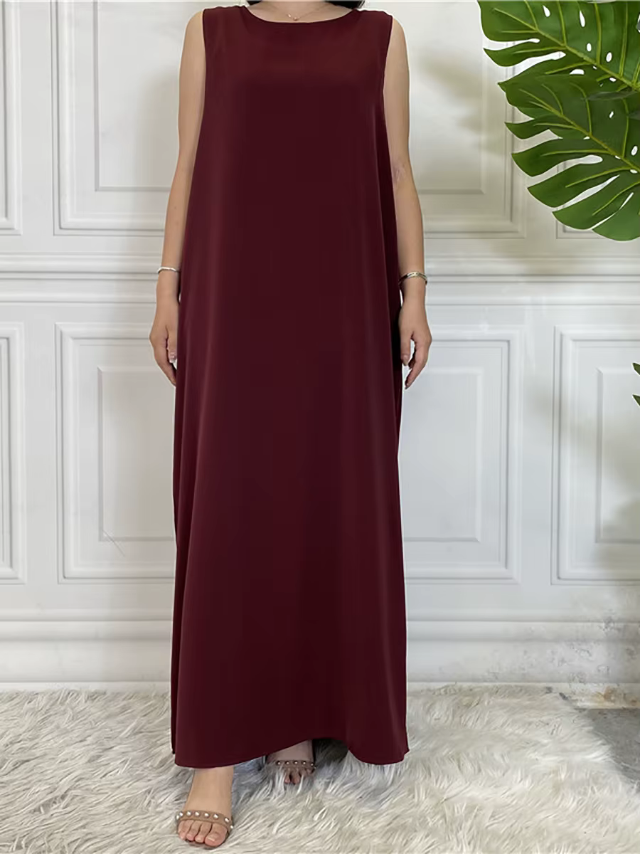 Dubaï Abaya Robe tout-Match tenue décontracté sans manches robes intérieures musulmanes pour les femmes