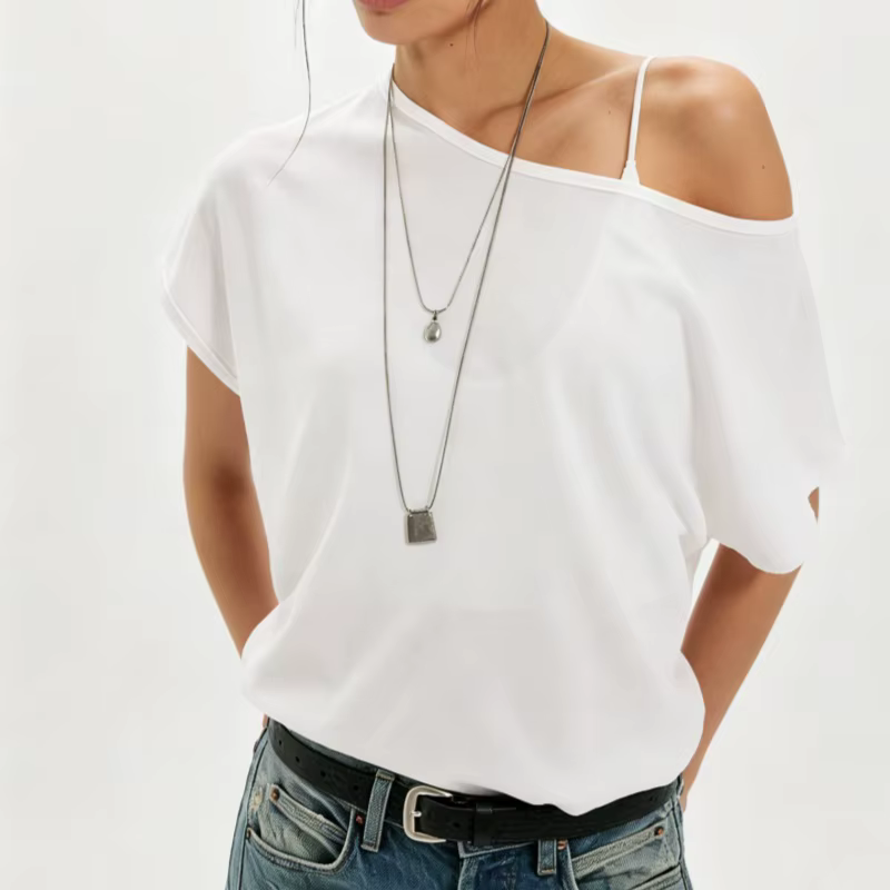 T-shirt ample à col bateau et manches courtes pour femme