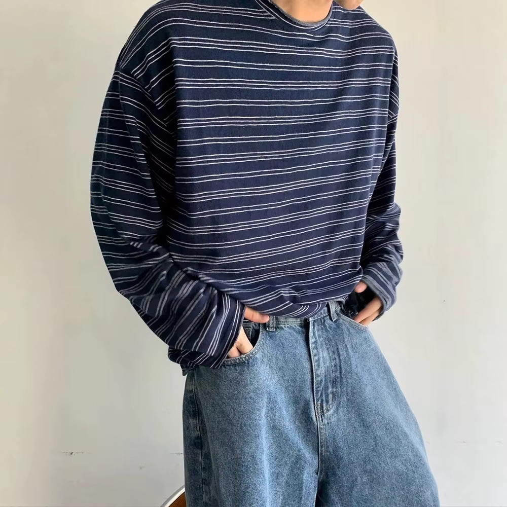 T-shirt à manches longues rayé gris pour homme