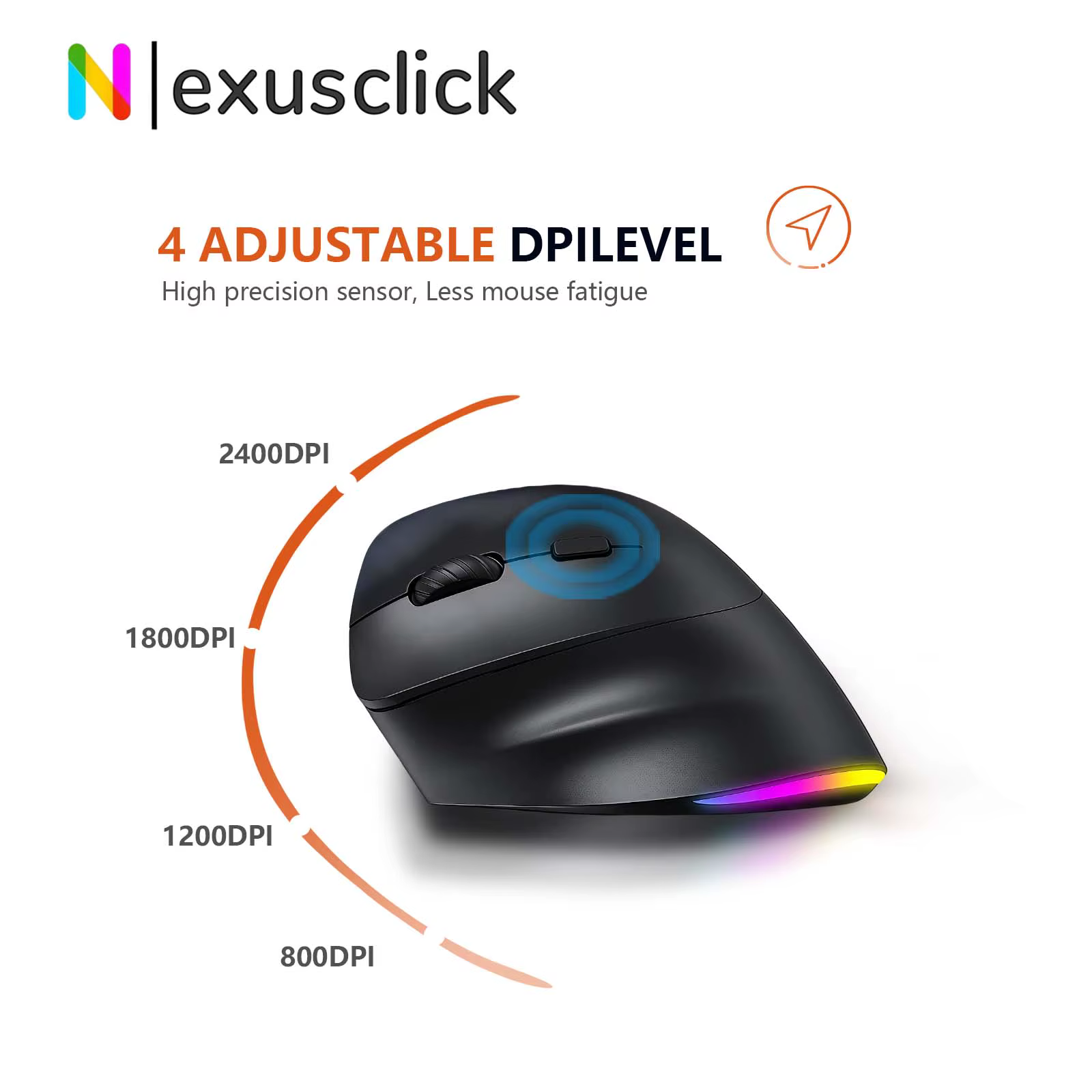 Souris sans fil ergonomique verticale pour gaucher Meetion BTM010, rechargeable, rétroéclairée RGB, souris de jeu anti-fatigue, pour le bureau