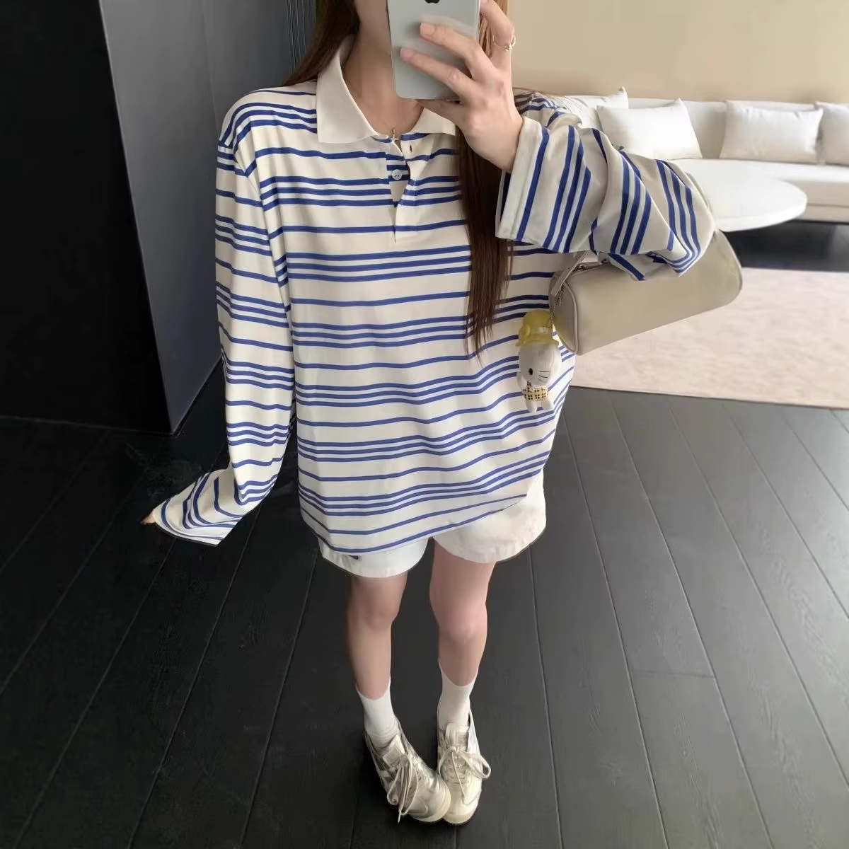 T-shirt à manches longues et col Polo pour femme