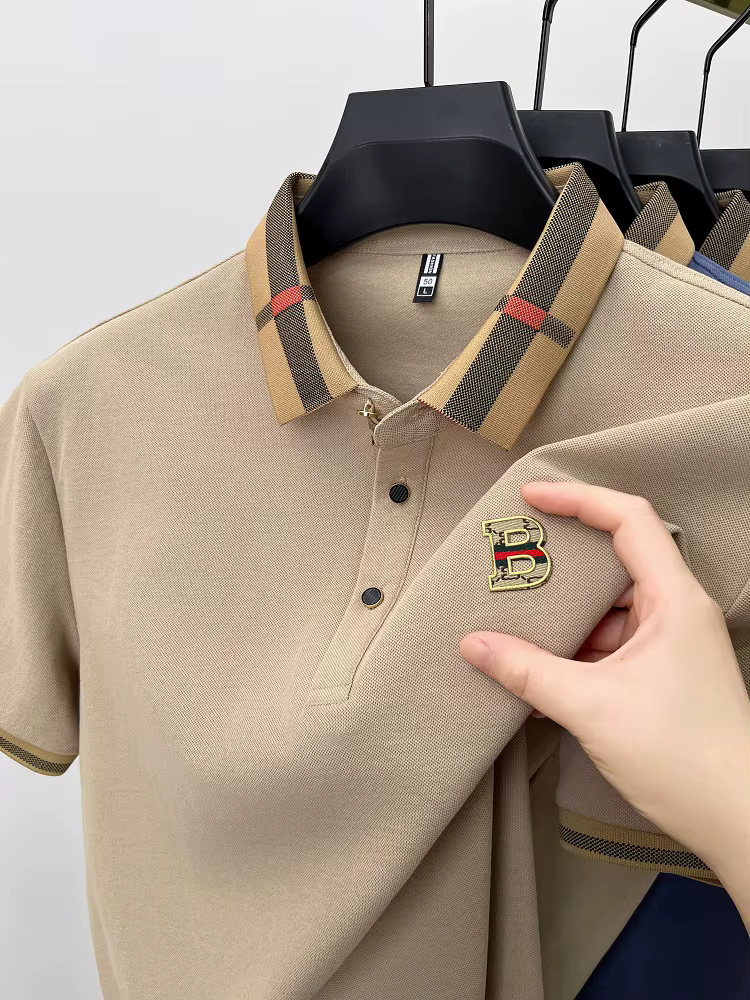 Marque de luxe logo polo à manches courtes hommes été nouveau haut de gamme en soie coton respirant Paul T-shirt mode