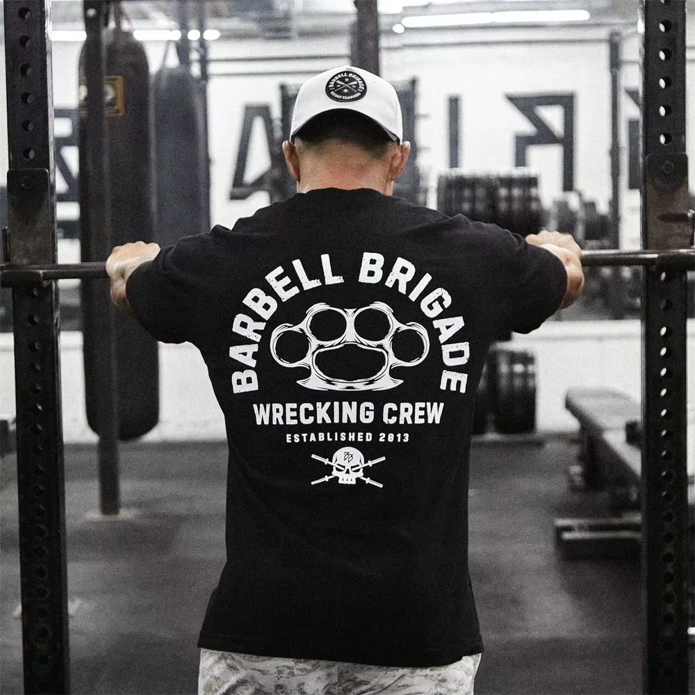 Barbell Brigade 2025 T-Shirt de gymnastique d'été pour hommes en coton à manches courtes musculation Fitness entraînement musculaire t-shirts vêtements de sport à la mode