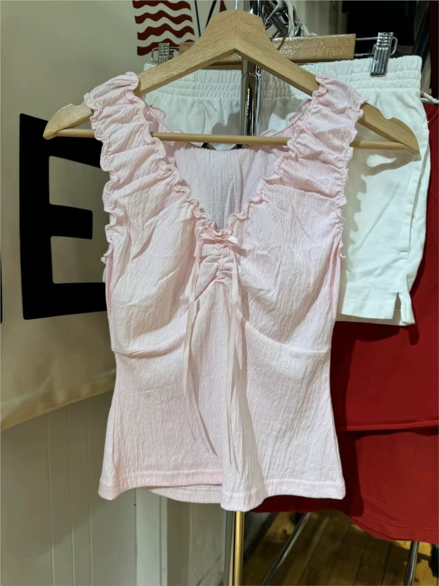 Haut court en coton à col en V pour femmes