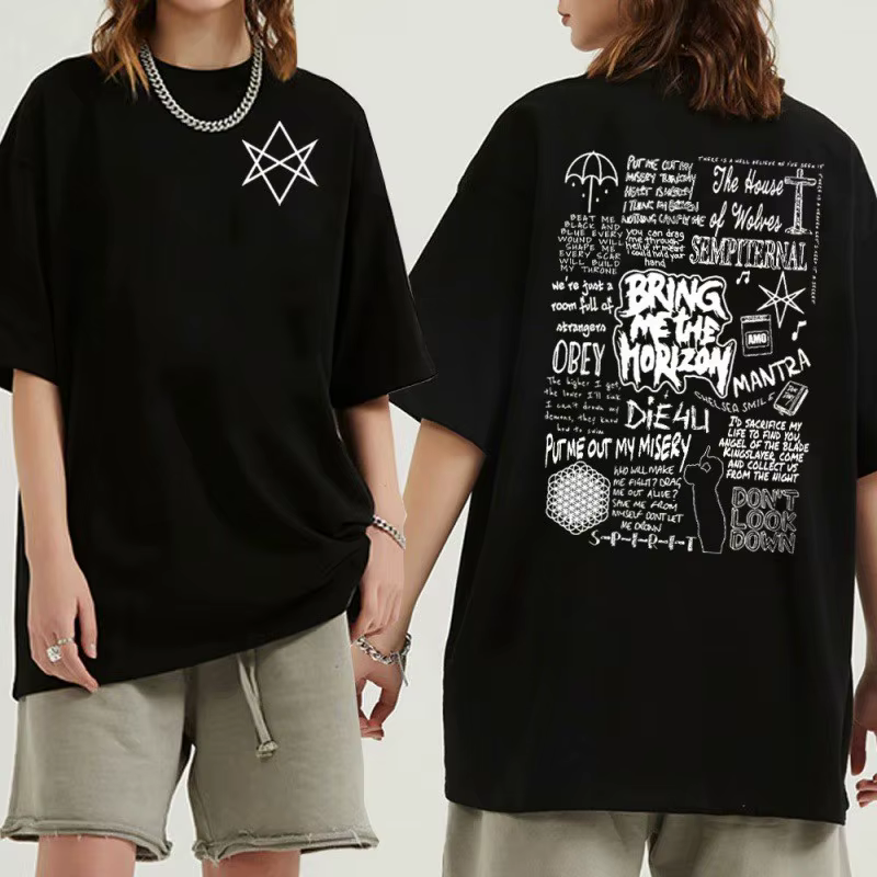 Bring Me The Horizon T-shirt imprimé pour hommes 100% coton Y2K Hip-Hop Street décontracté à manches courtes été ample