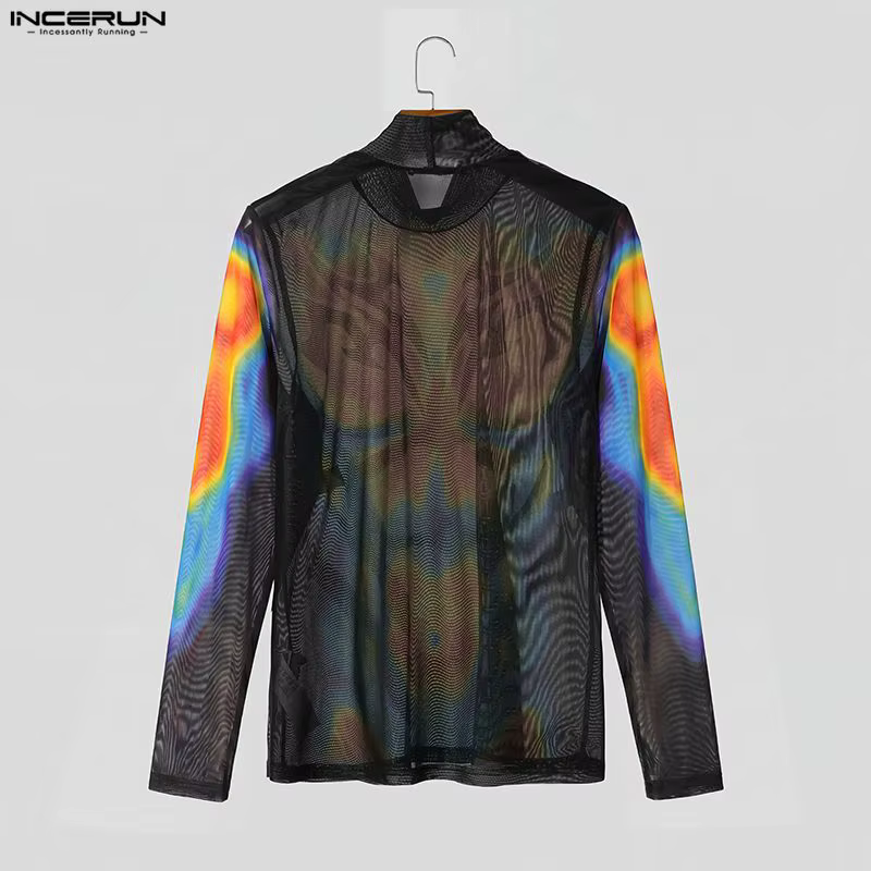 INCERUN T-shirt imprimé à col roulé pour hommes