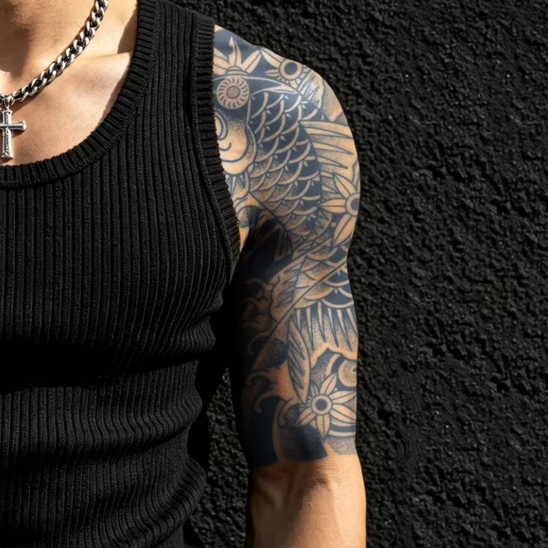 Autocollants de tatouage temporaire à base de plantes, style asiatique, demi-manches, imperméables et longue durée (1 à 2 semaines), adaptés pour les bras et les jambes.