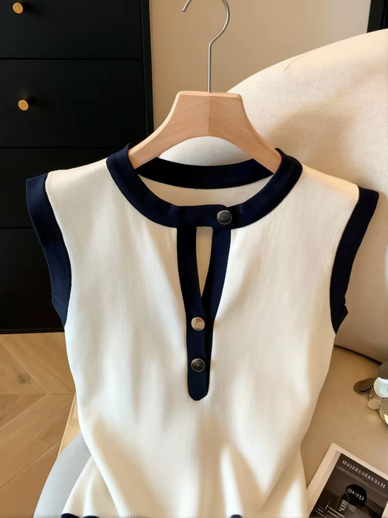 T-shirt vintage sans manches pour femme