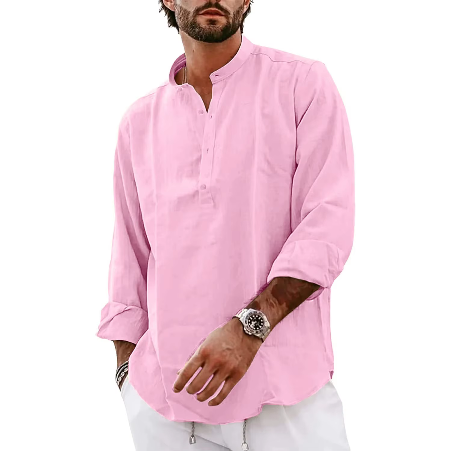 Nouveaux hommes à manches longues coton T-Shirts léger Streetwear Henley chemises en lin