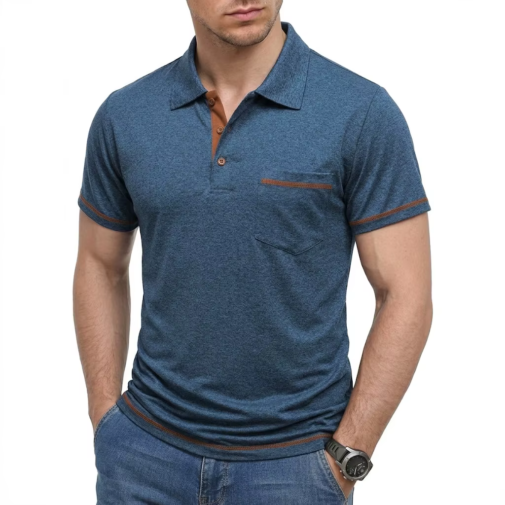 Nouveau Polo Uni Homme Été Manches Courtes Boutonné Col Revers Léger Respirant Sport Décontracté Streetwear