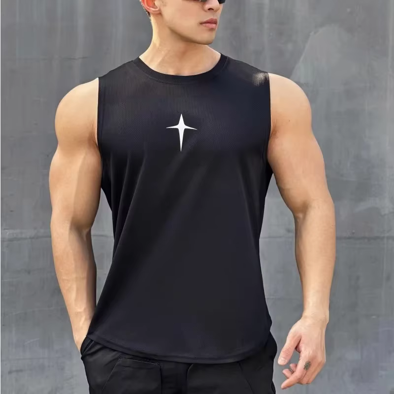 Été gilet sans manches sport de plein air débardeur course fitness maillot de corps séchage rapide col rond gymnase T-shirt hommes dessus respirants