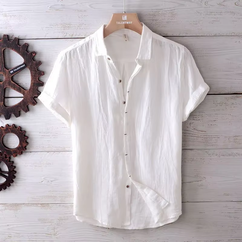 Chemise en lin à manches courtes pour homme