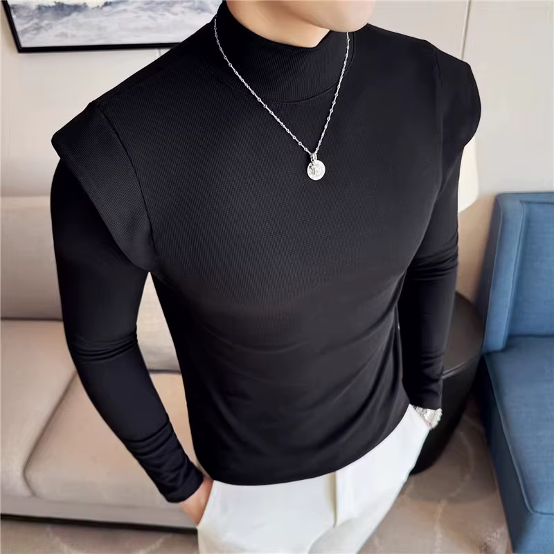 Mode faux deux pièces T-Shirts pour hommes à manches longues couleur unie élastique