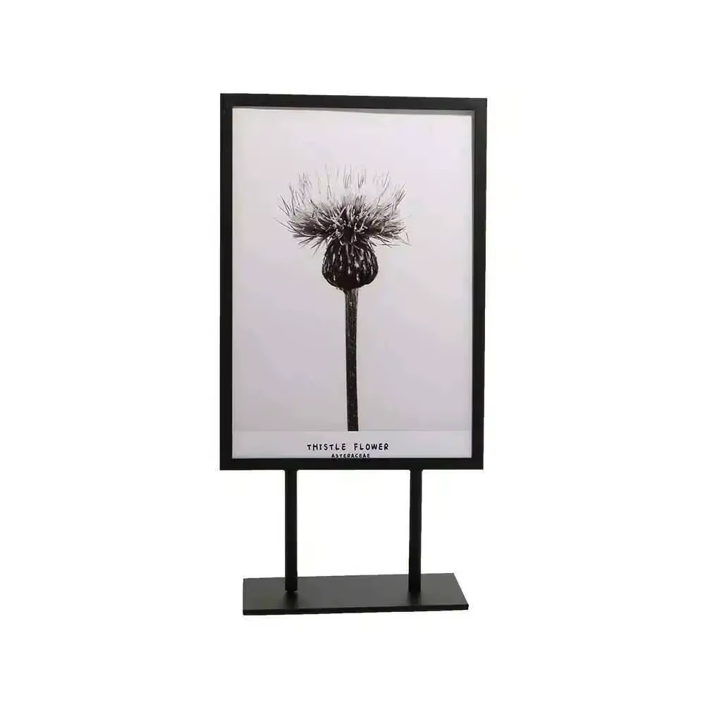 Support de table en métal pour affiches, présentoir double face pour menus, support de signalisation de bureau, support de bannière publicitaire, porte-étiquettes