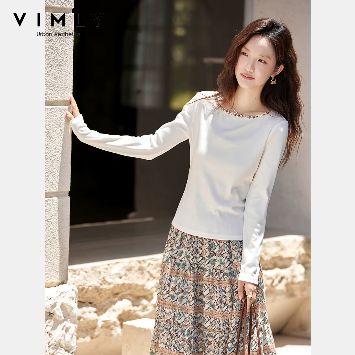 T-shirt blanc à manches longues pour femme VIMLY
