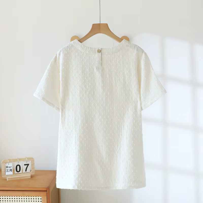 T-shirt texturé en gaze de coton crème pour femme