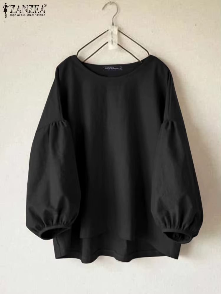 Chemise Vintage à Manches sulfet Col Rond pour Femme