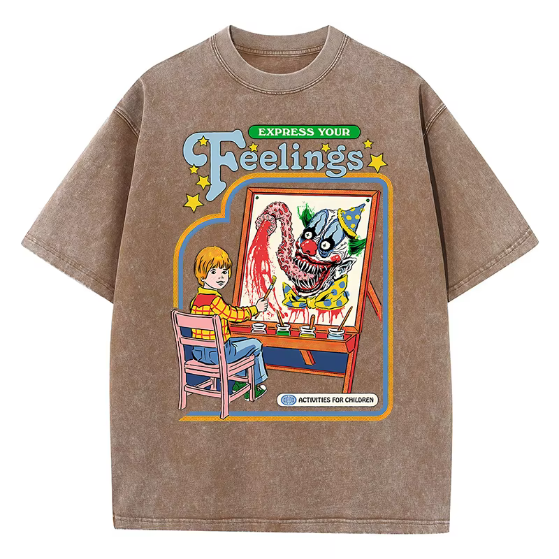 Expressez vos sentiments dessiner un Clown lavé rétro hommes t-shirts mode rue respirant