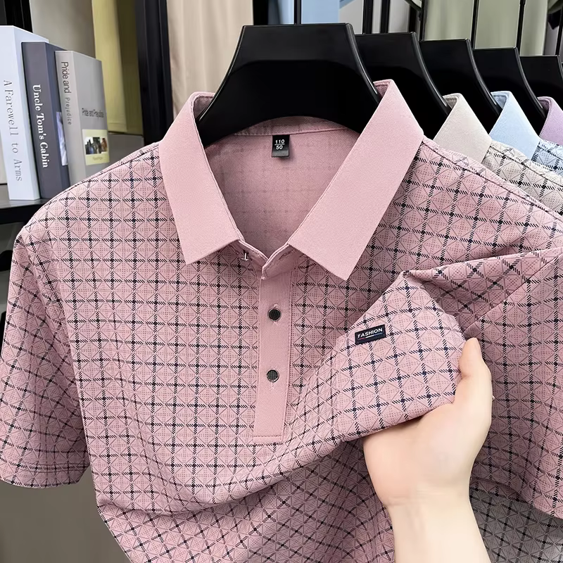 Polo homme à carreaux coupe décontractée avec col à revers