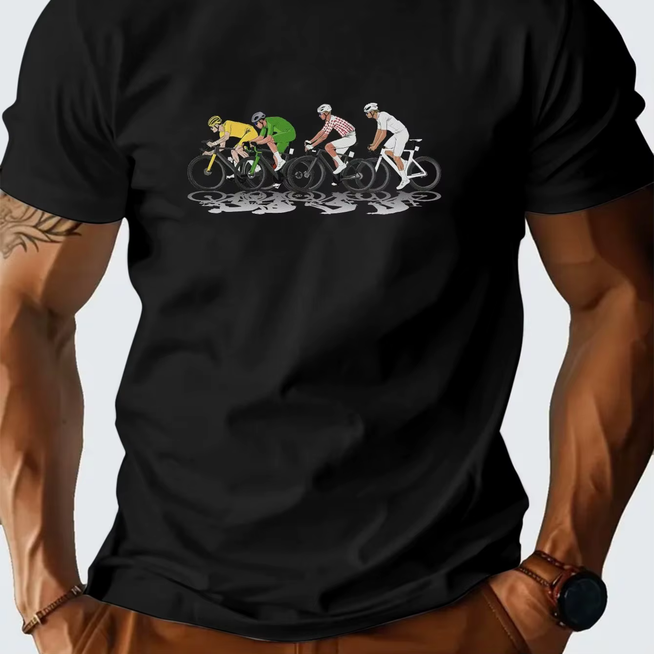T-shirt graphique Tour de France pour homme, respirant et anti-humidité, avec motif officiel, col rond décontracté, manches courtes