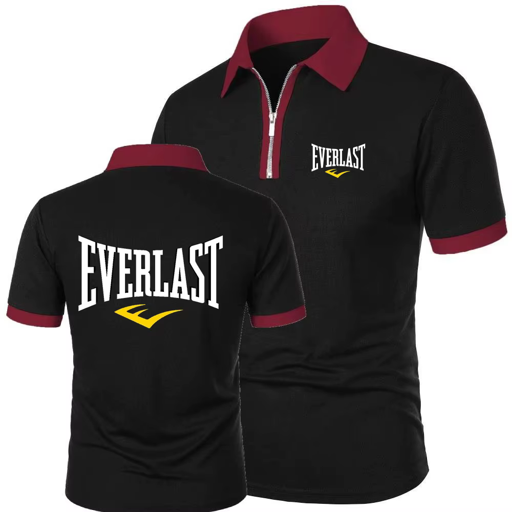 EVERLAST hommes polos course hauts d'entraînement t-shirt été respirant maille coton fermeture éclair revers