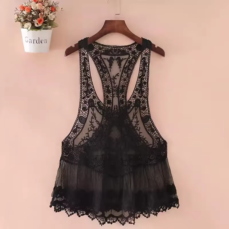 BOHO inspiré bohème Crochet dentelle dos nageur débardeur couvrir coton mélange été plage haut nouveau
